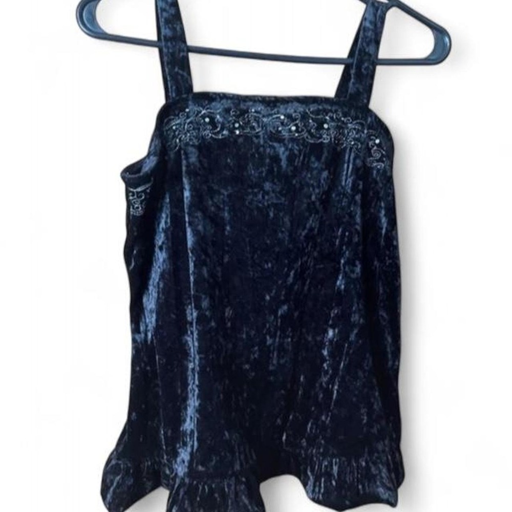 Vintage Xhiliration Women's XL Black Crushed Velvet Cami Top Beaded Sequin